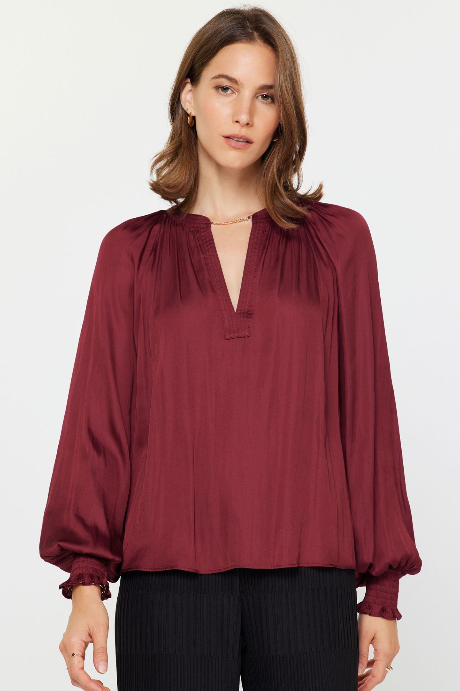 Shirred Neckline Blouse Burgundy