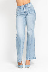 High Rise Side Seam Inset Detail Retro Wide Leg Jeans Medium