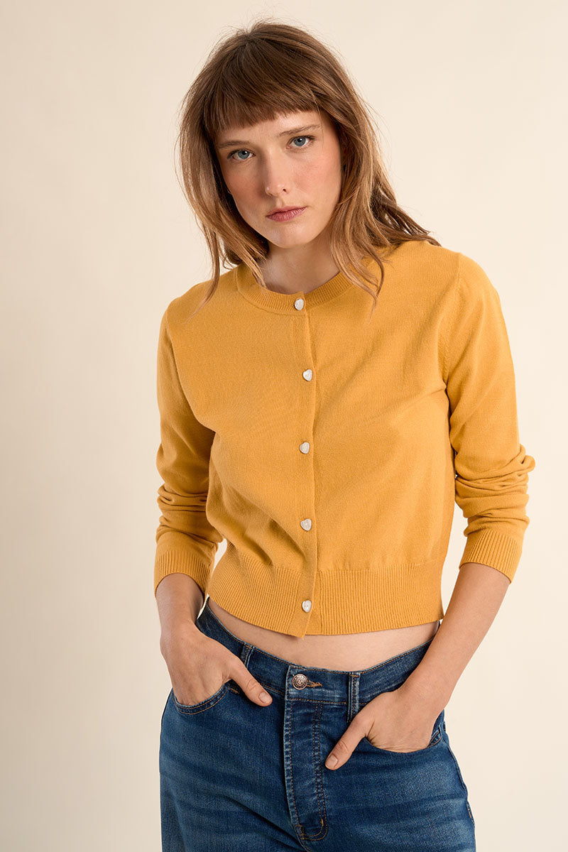 Heart Button Cardigan Mango Yellow