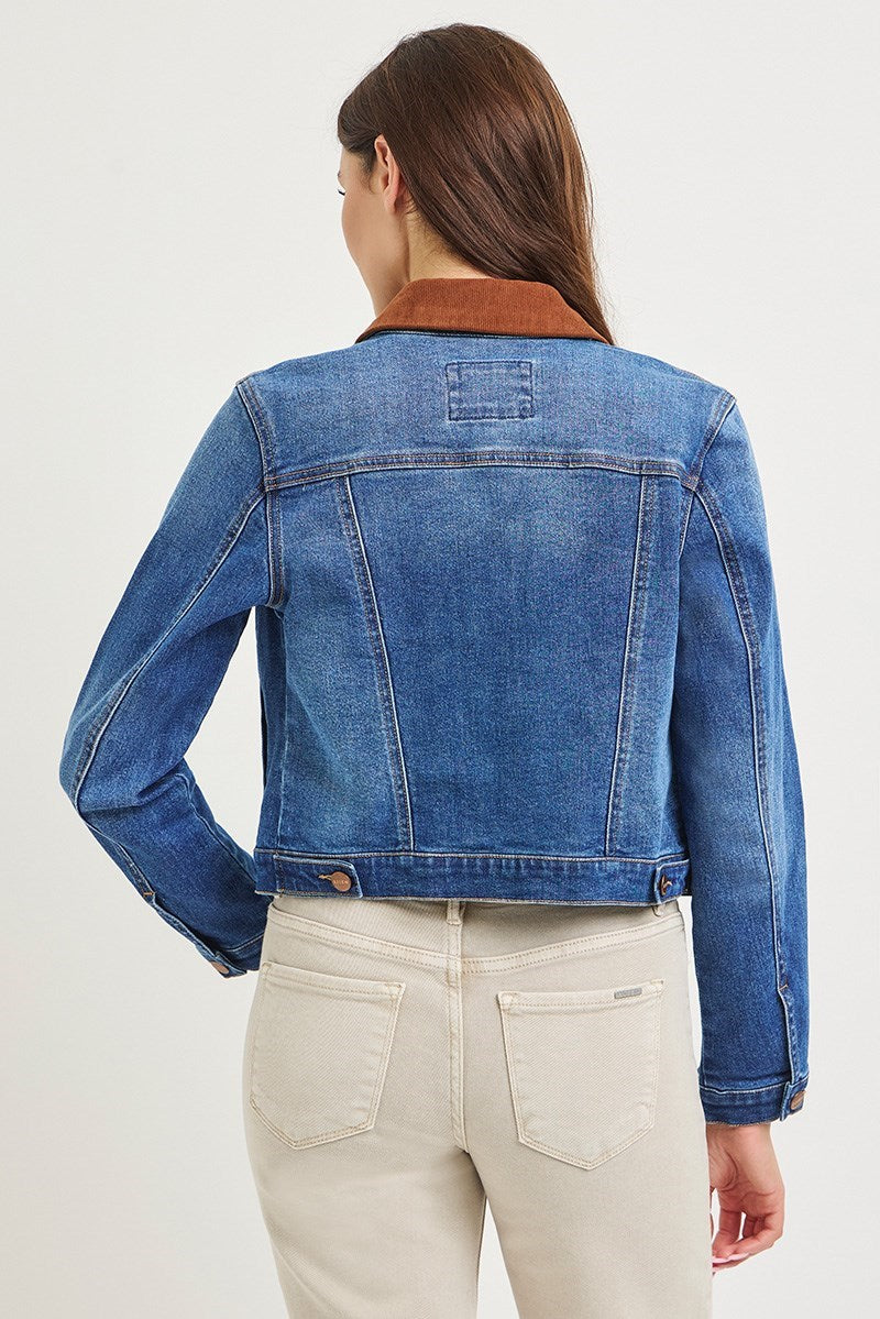 Corduroy Collar Denim Jacket Dark