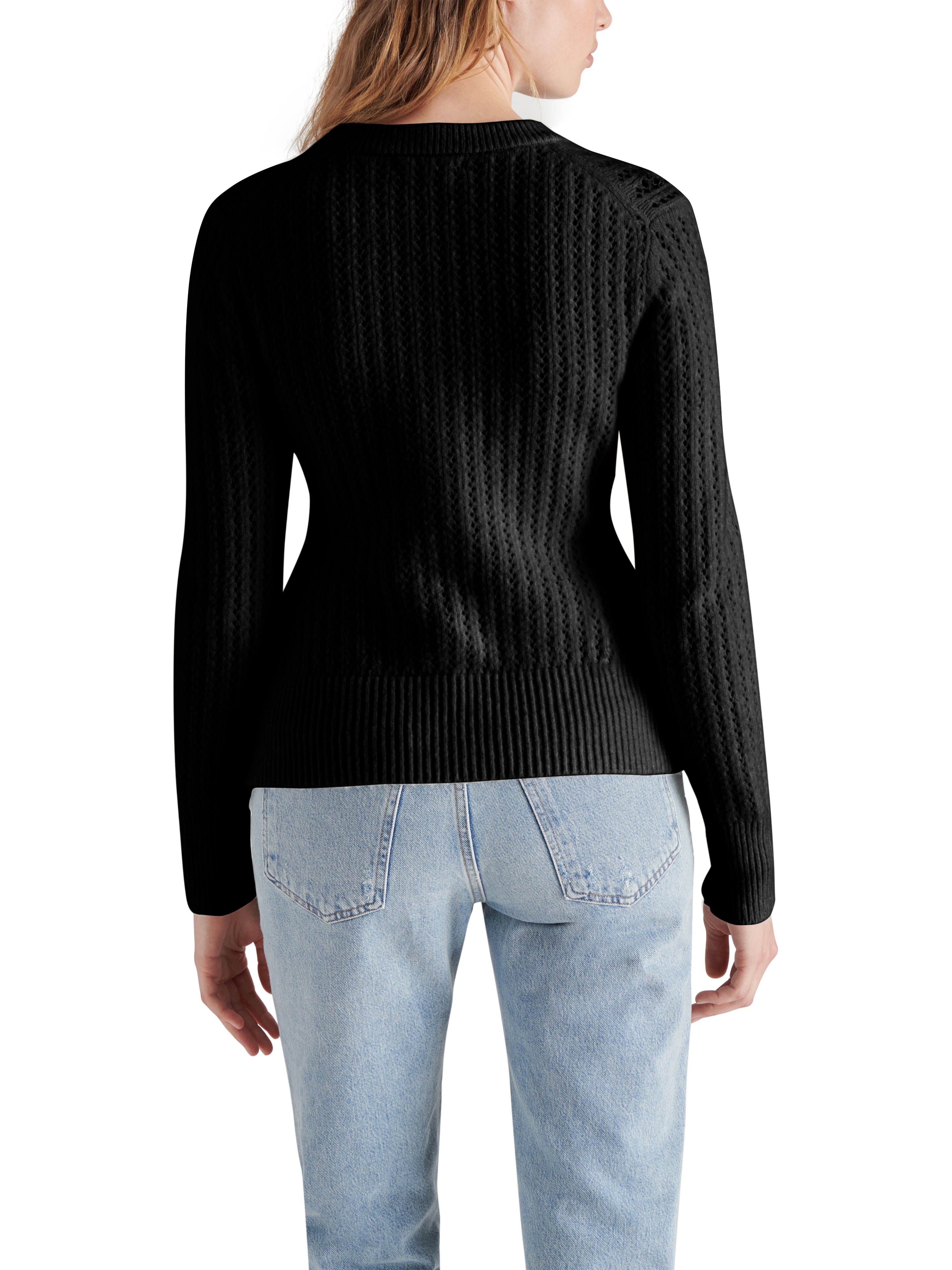 Illiana Pointelle Stitch Peplum Cardigan Black
