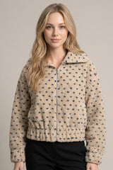 Tiny Dots Fleece Zip Up Jacket Mushroom