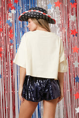 Thread Stripes Vintage USA Flag Crop Tee Cream