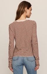Junie Long Sleeve Stripe Slub Tee Dark Rosewood