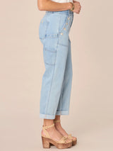 High Rise Buttoned Patch Pocket Jeans Light Blue
