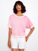 Reverse Print Short Sleeve Sweater Top Candy