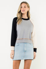 Contrast Sleeves Colorblock Sweater Top Grey