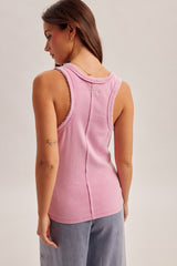 Ruffle Lace Edging Tank Pink