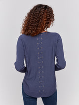 Rounded Hem Plushy Knit Solid Sweater Heather Denim