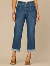 Patch Pocket Roll Cuff Utility Jeans Blue