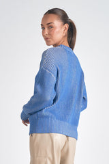 Vintage Ribbed Crew Neck Sweater Blue + White