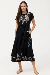 Arva Cap Sleeve Knit Eyelet Maxi Dress Black