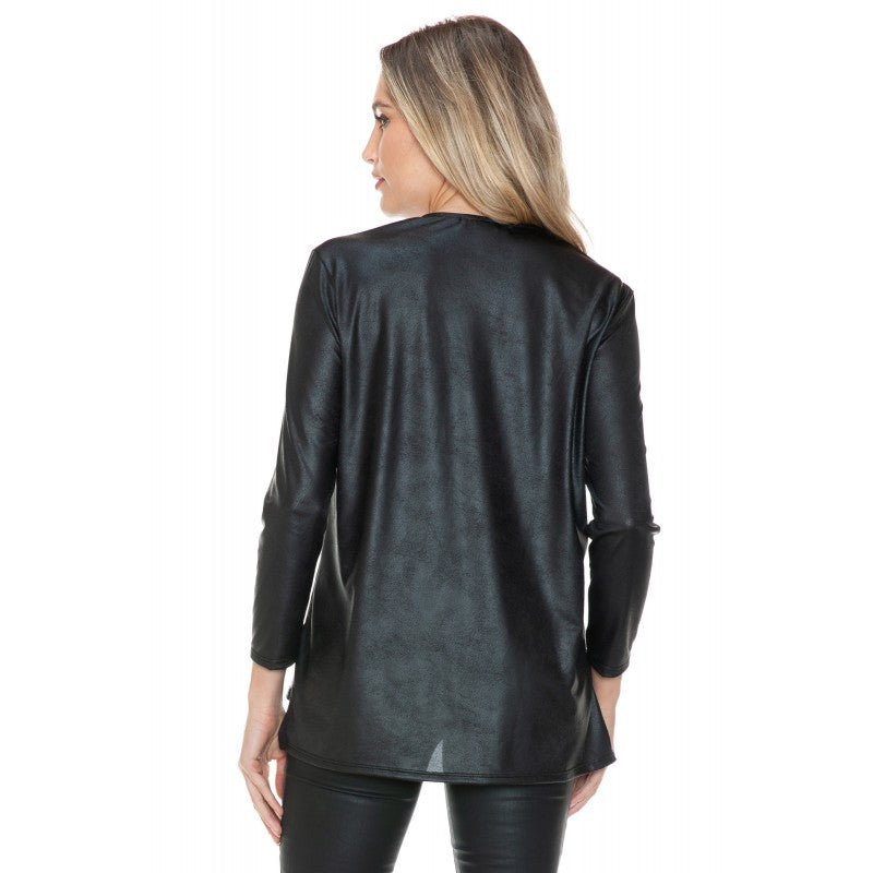 Hi Low Zipper Top Black Leather