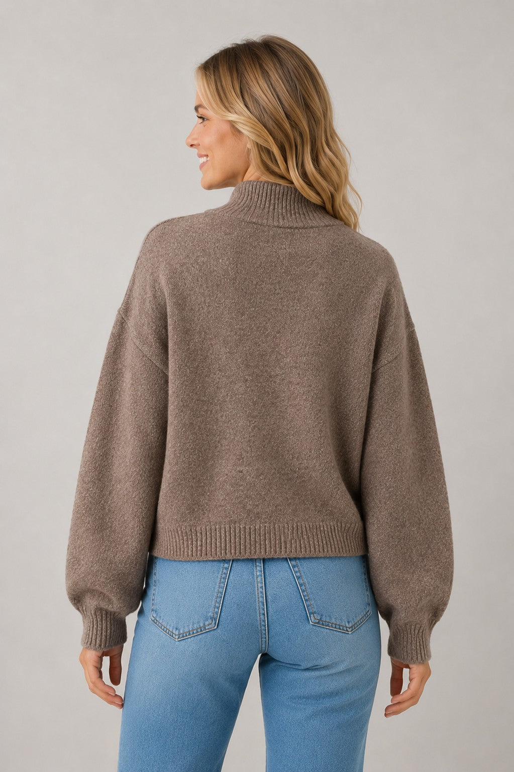 Wide Collar Button Sweater Cardi Mocha