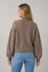 Wide Collar Button Sweater Cardi Mocha