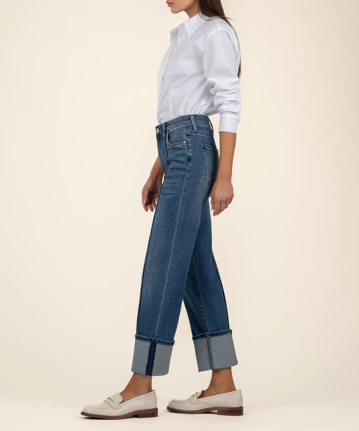 Fay High Rise Straight Leg Pintuck Roll Up Jeans Attentive