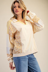 Floral Embroidery Crochet Knit Top Natural