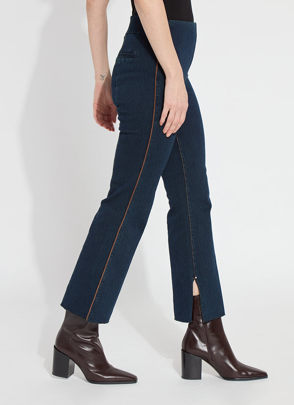 Eloise Suede Piping Slim Flare Denim Pants Indigo