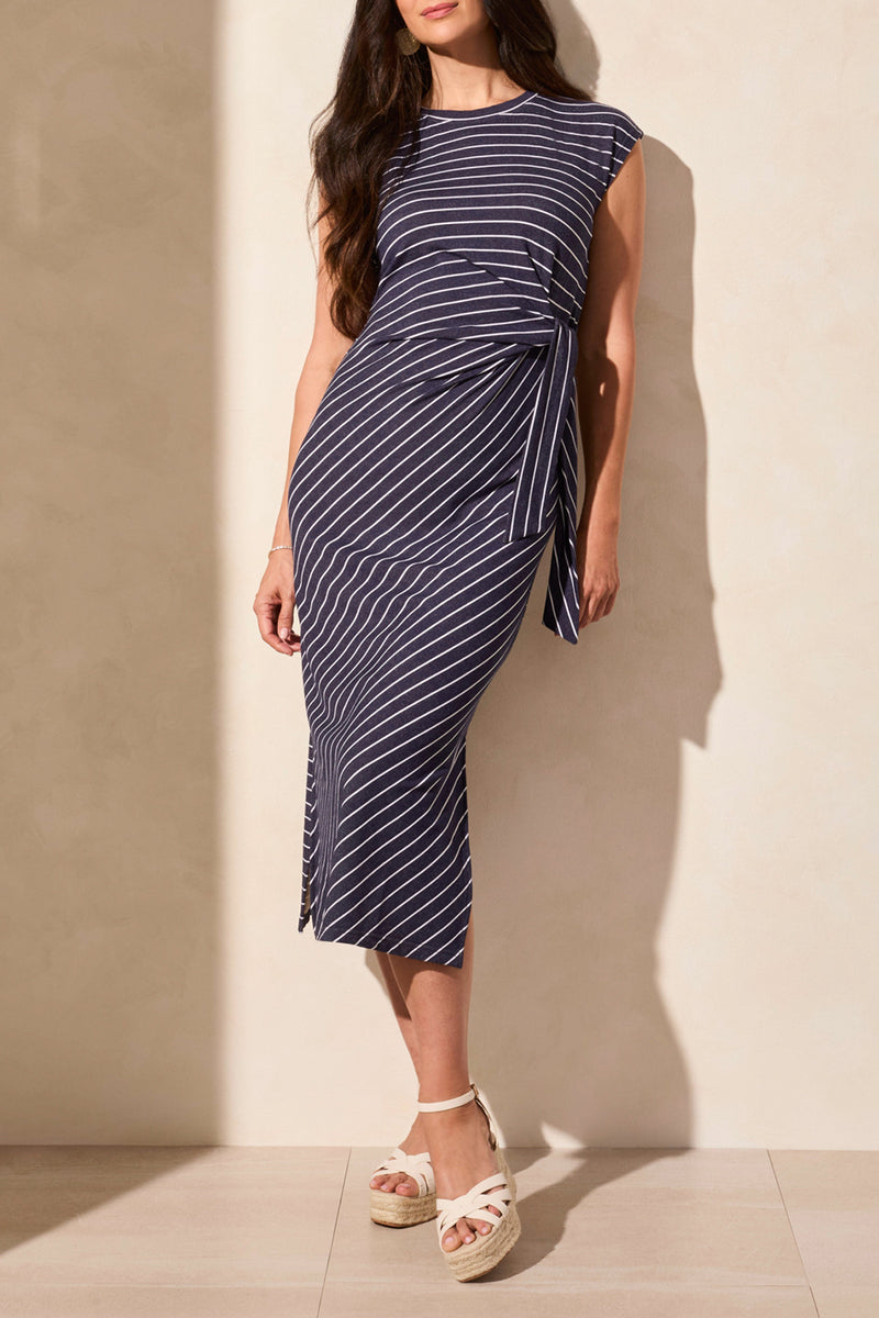 Self Belt Short Sleeve Midi Dress Jet Blue