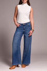 Audrey Pleated Wide Leg Jeans Blue Bliss