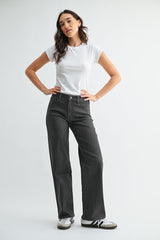 High Rise Full Length Straight Denim Pants Grey Stripe