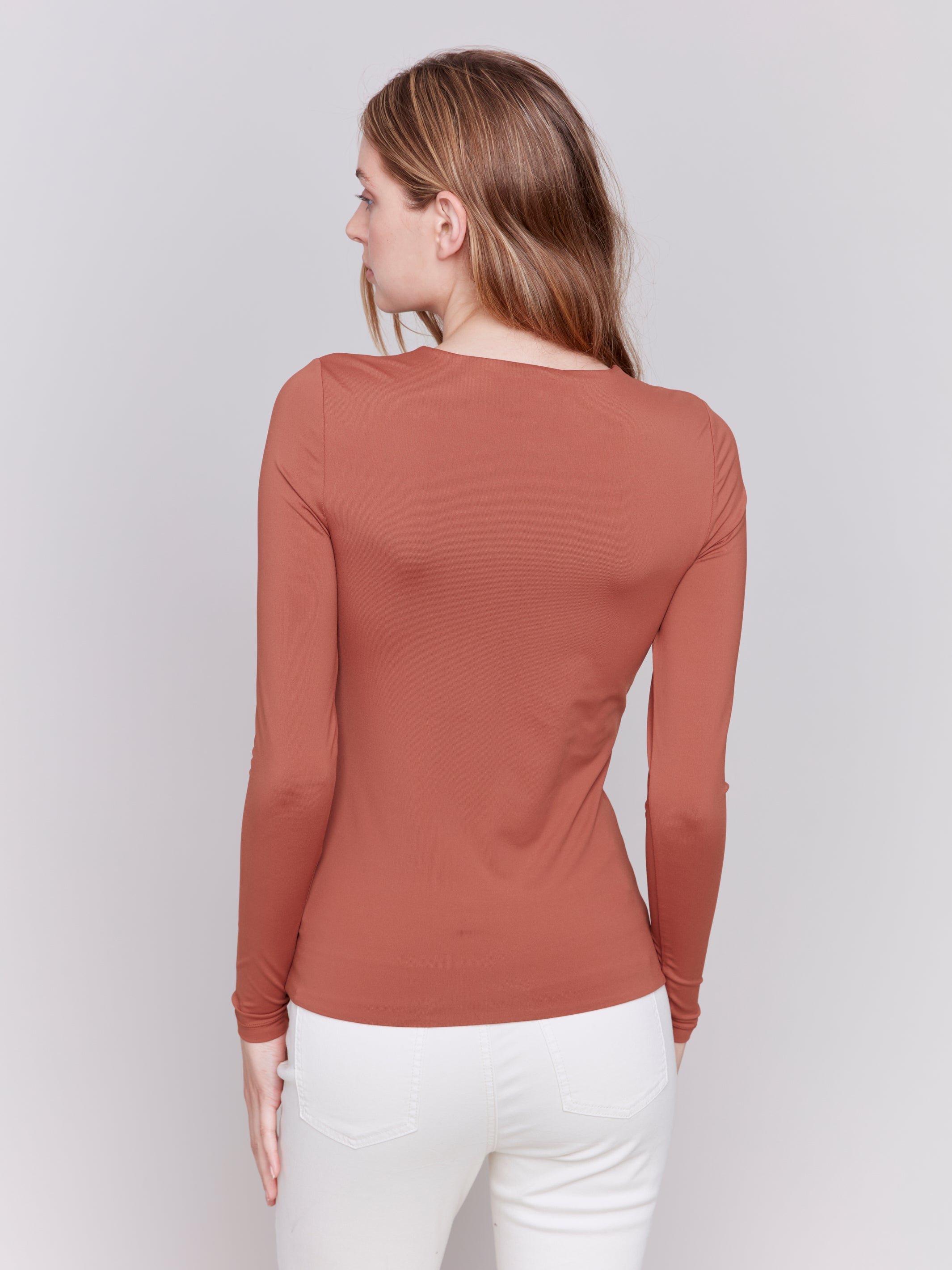Super Stretch Knit Long Sleeve Top Terracotta