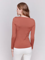 Super Stretch Knit Long Sleeve Top Terracotta