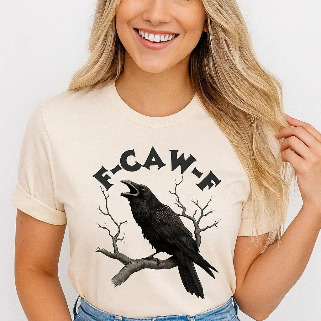 F-Caw-F Graphic T-Shirt, Raven Tee, Funny Bird Shirt Cream