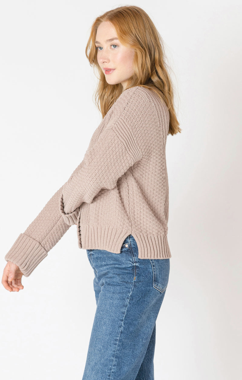 Cuffed Sleeve Textured Sweater Cardi Warm Taupe