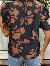 Summer Floral Puff Sleeve Top Black