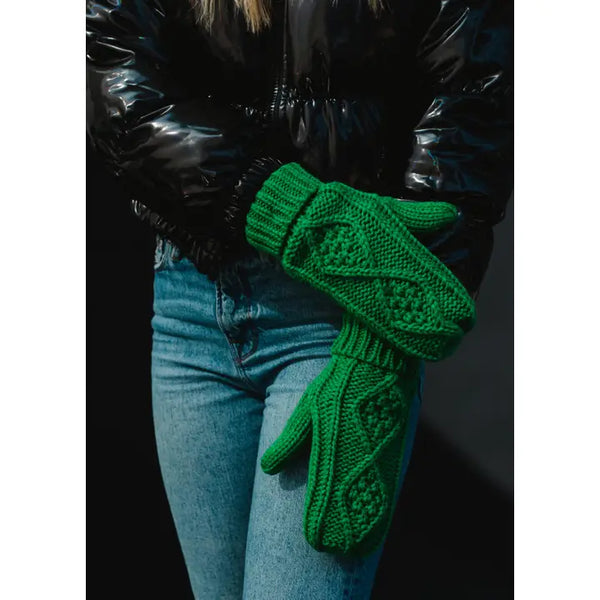 Cable Knit Mittens Bright Green