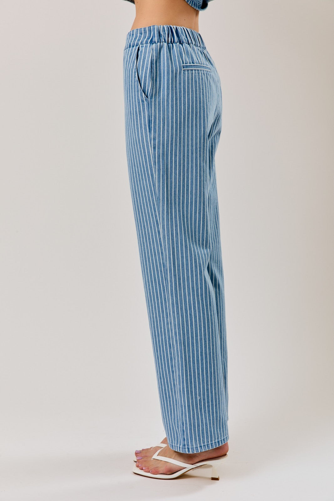 High Rise Denim Stripe Pants Denim White Stripe