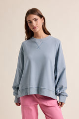 Striped Drop Shoulder Sweatshirt Ivory + Dusty Blue