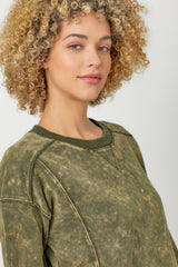 Fleece Terry Crew Neck Washed Sweatshirt Washed Olive