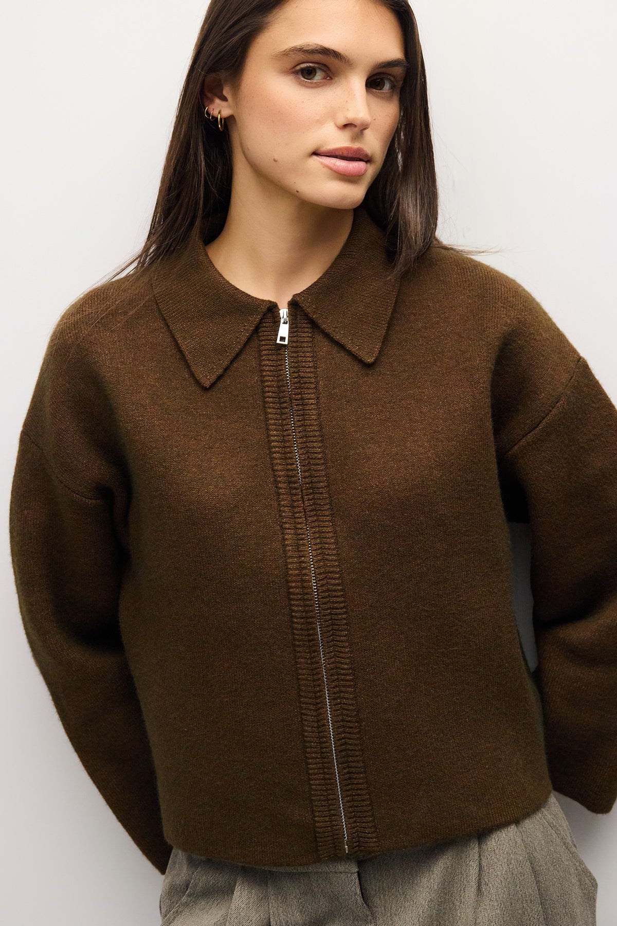Marnie Zip Up Sweater Brown