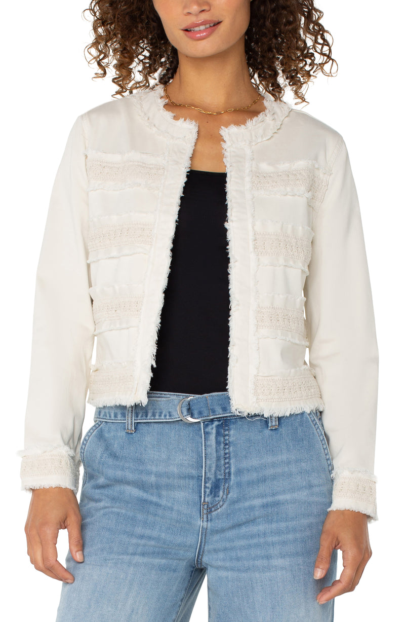 Fray Details Collarless Jacket Bone