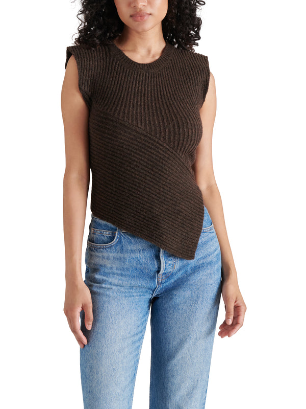 Jaylin Asymmetric Hem Rib Sweater Tank Chestnut