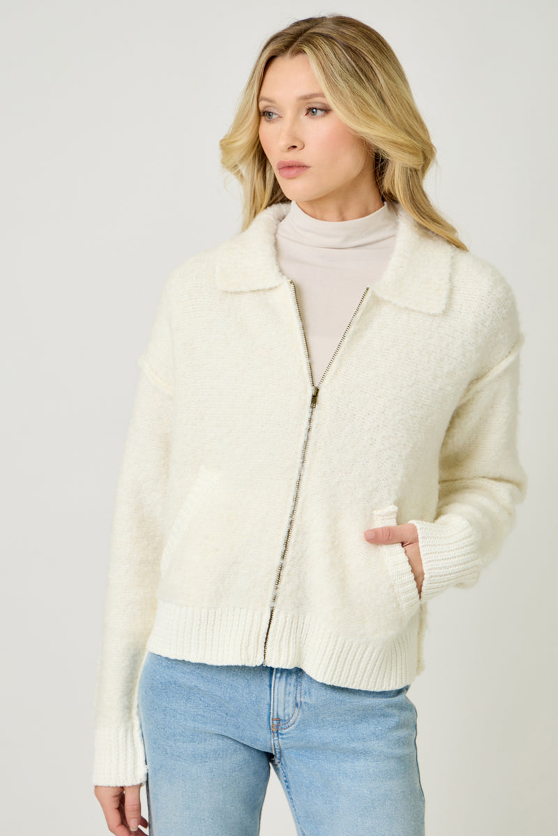 Zip Up Sweater Jacket Ivory