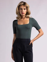 Kelly Square Neck Short Sleeve Top Hunter Green