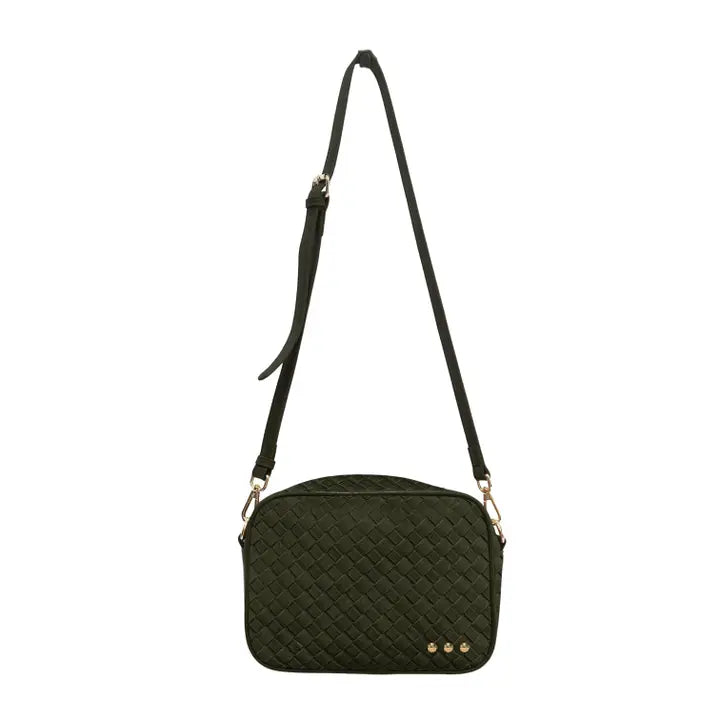 Willow Woven Camera Crossbody Bag Olive Suede