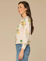 3/4 Sleeve Floral Printed Hidden Snap Cardi Pale Stone + Sunflower Multi