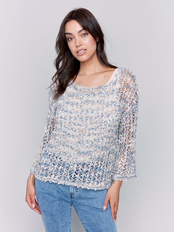 Tape Yarn Popover Sweater Denim