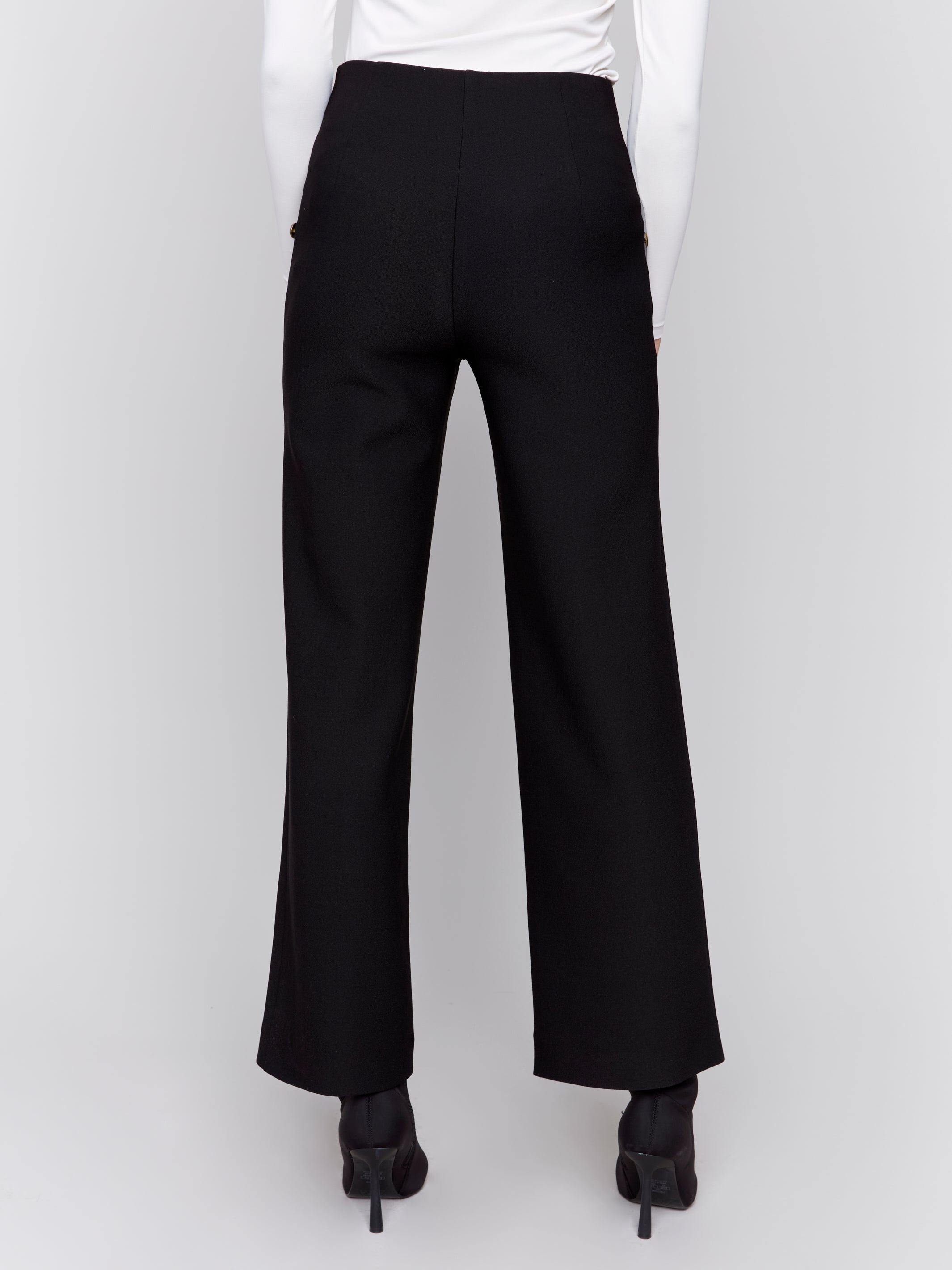 Button Detail Gutsy Crepe Flare Pants Black
