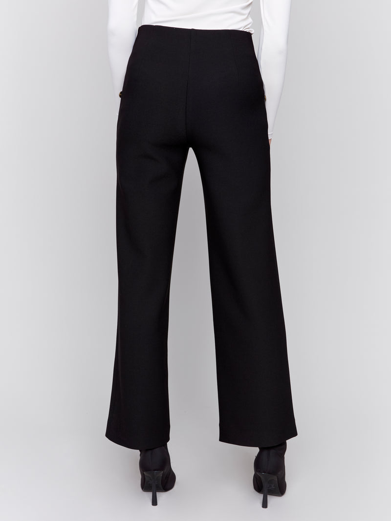Button Detail Gutsy Crepe Flare Pants Black