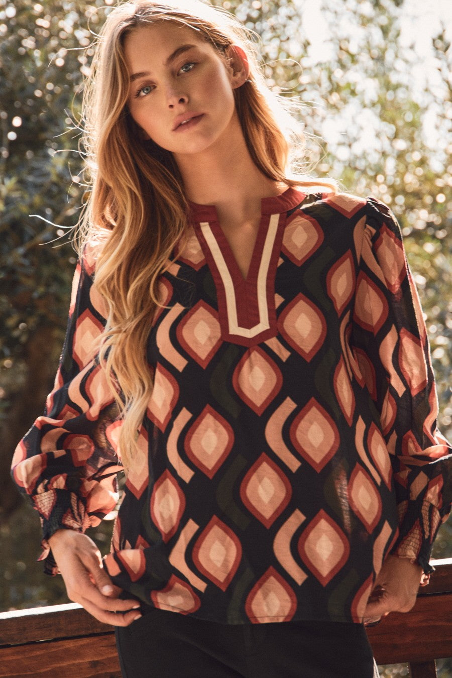 Geometric Printed Blouse Black Multi