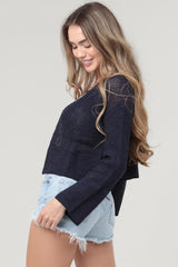 Light Weight Open Knit Sweater Cardigan Midnight Blue
