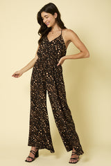 Abstract Wide Leg Tie Waist Jumpsuit Black Multi