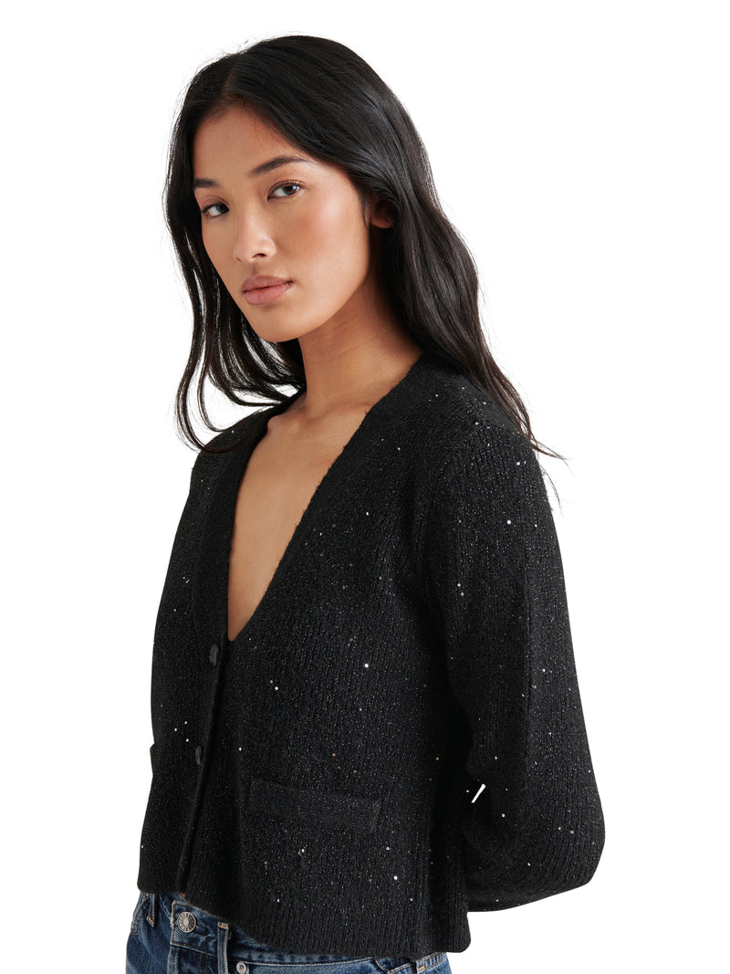 Aero Buttoned Sequin Cardi Black