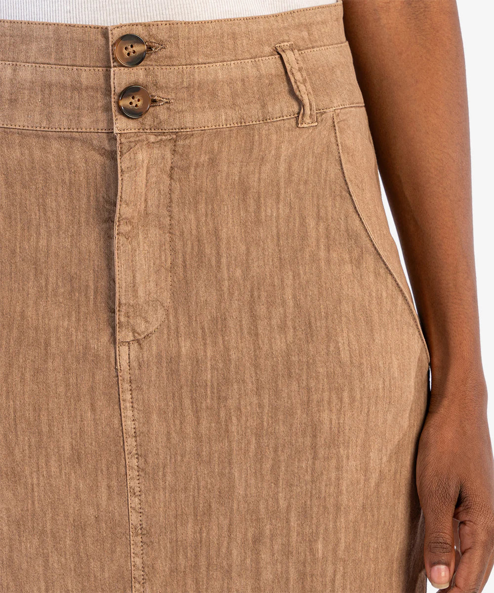 Freida Front Slit Double Button Skirt Wood