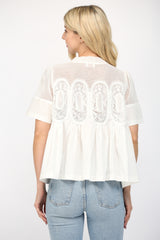 Mesh Combo Lace Applique Top White